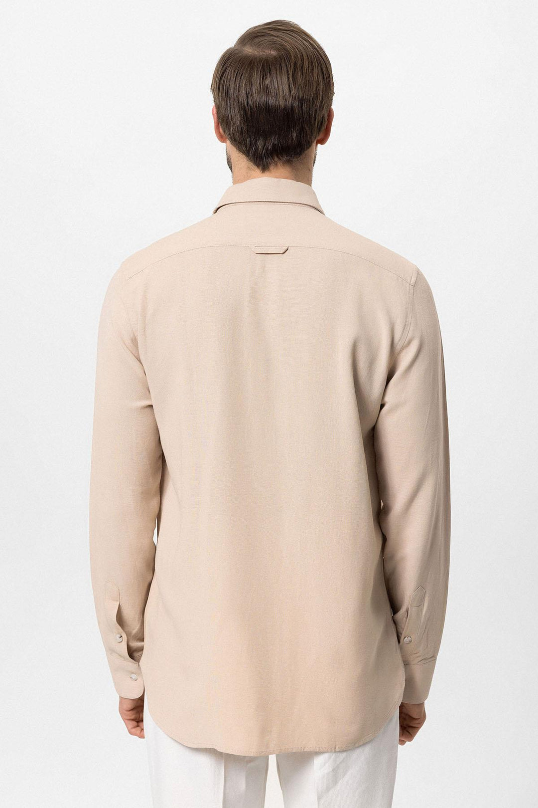 Chemise Homme Beige en Lin Mélangé à Boutons Cachés - Wessi