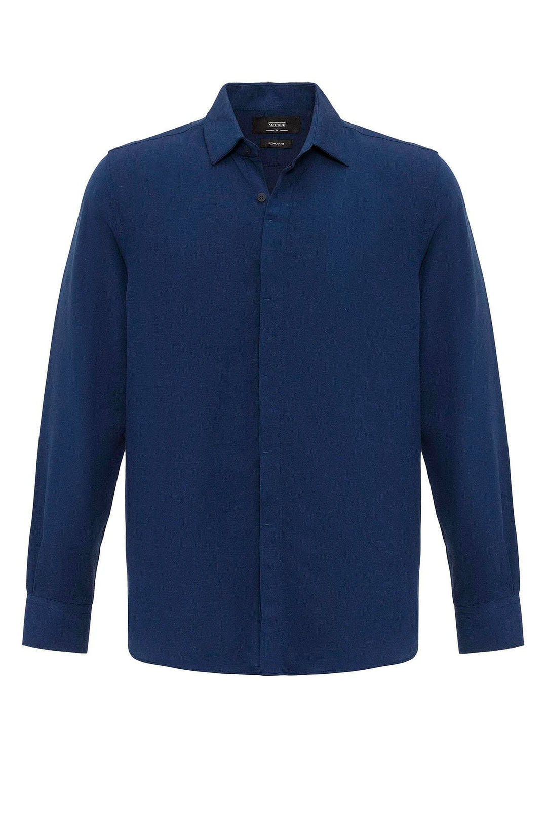 Men's Navy Blue Hidden Button Linen Blend  Shirt - Wessi