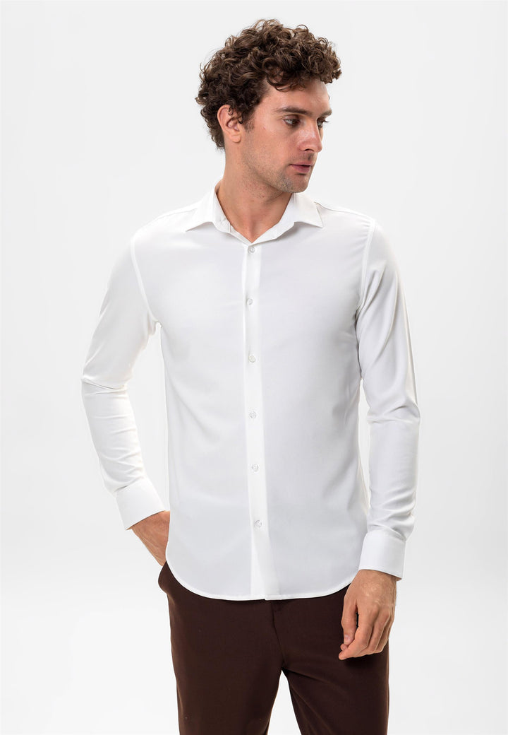 Camisa blanca de corte entallado para hombre - Wessi