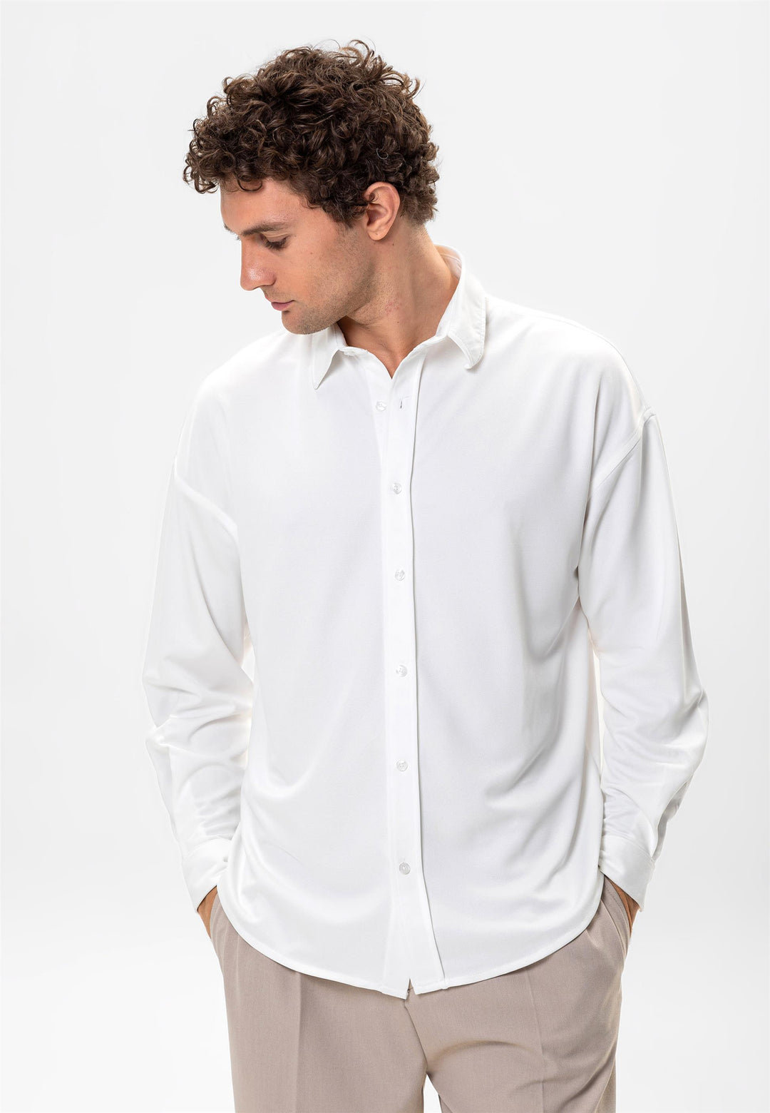 Men's Ecru Oversize Classic  Shirt - Wessi