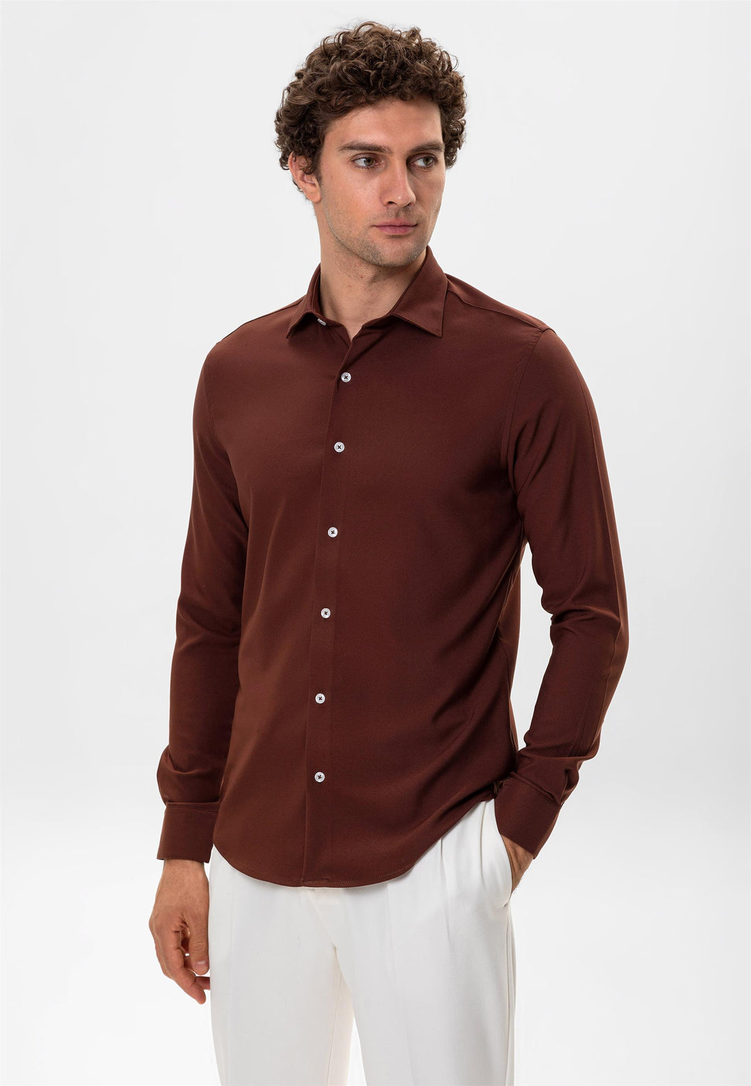 Camisa entallada marrón para hombre - Wessi