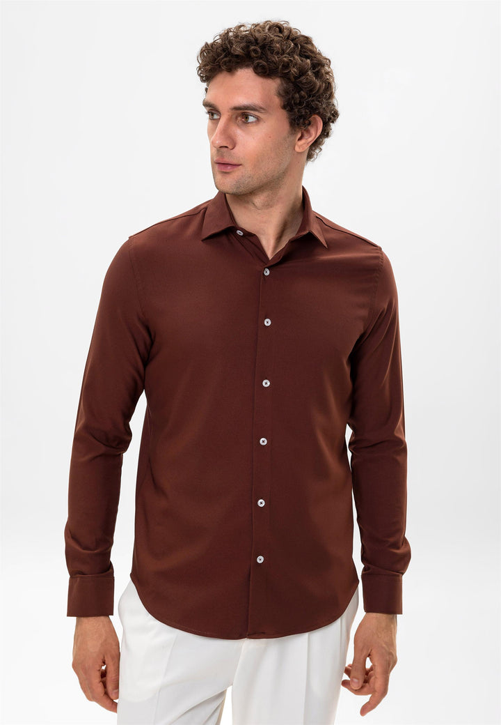 Camisa entallada marrón para hombre - Wessi