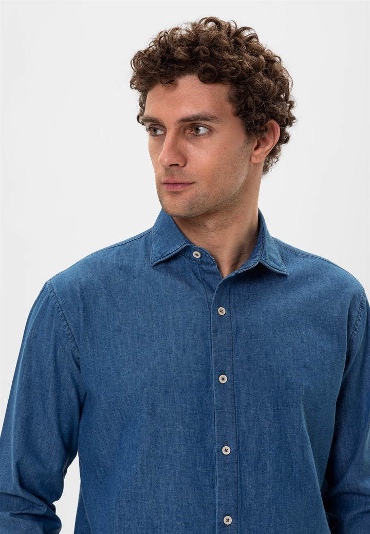 Camisa vaquera de corte regular azul para hombre - Wessi