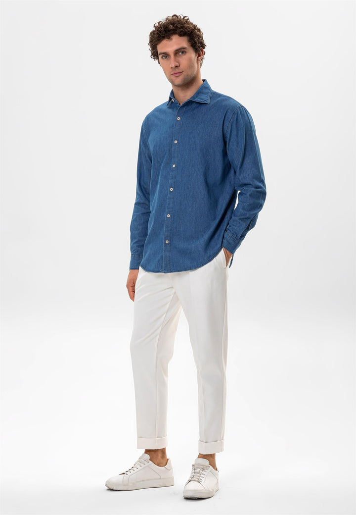 Camisa vaquera de corte regular azul para hombre - Wessi