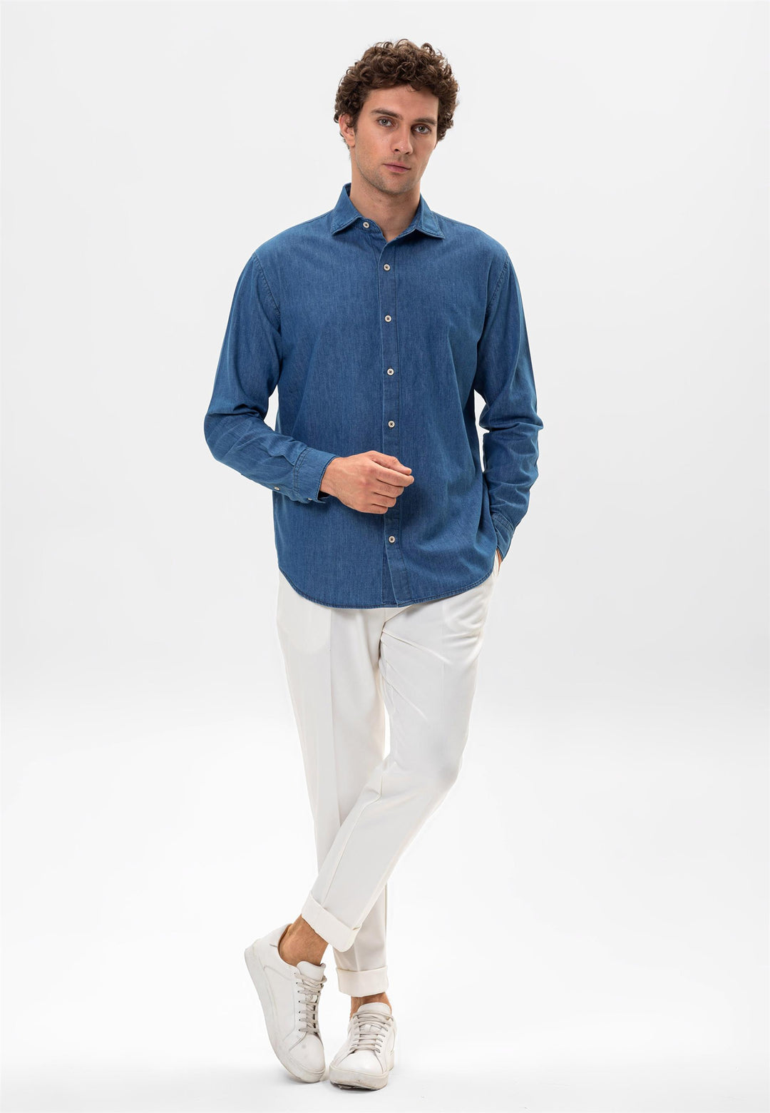 Camisa vaquera de corte regular azul para hombre - Wessi