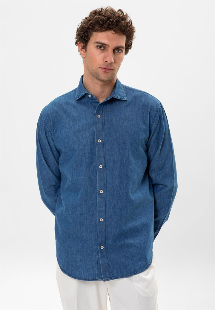 Camisa vaquera de corte regular azul para hombre - Wessi