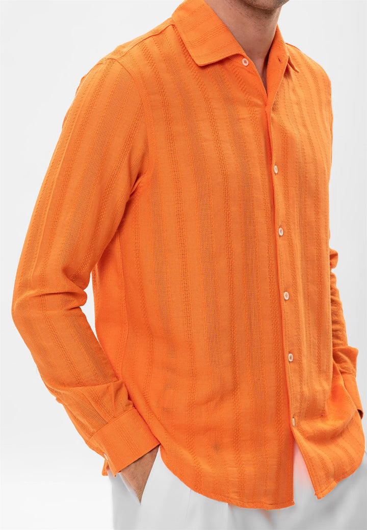 Men's Orange Knitted Patterned  Shirt - Wessi