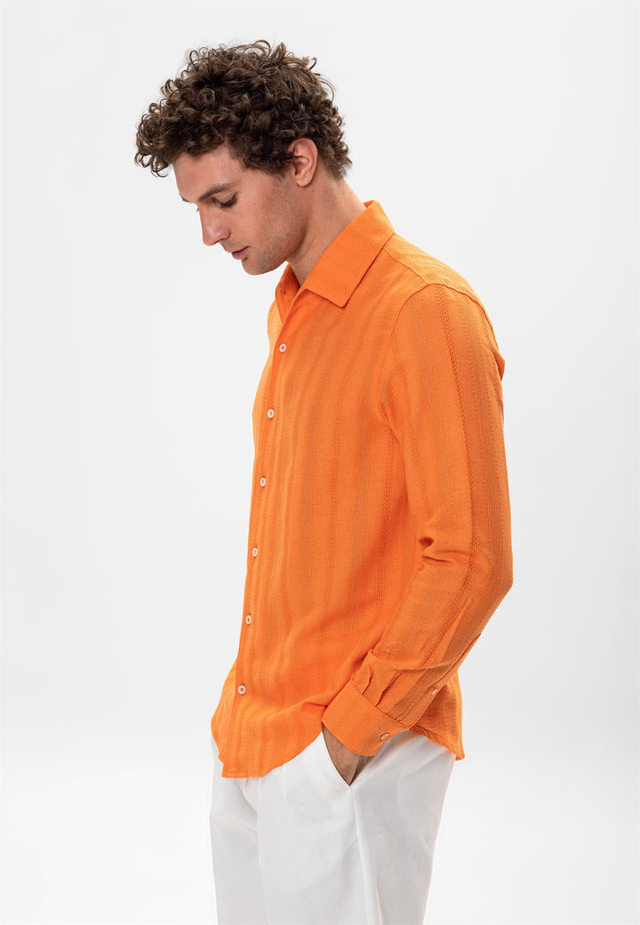 Men's Orange Knitted Patterned  Shirt - Wessi