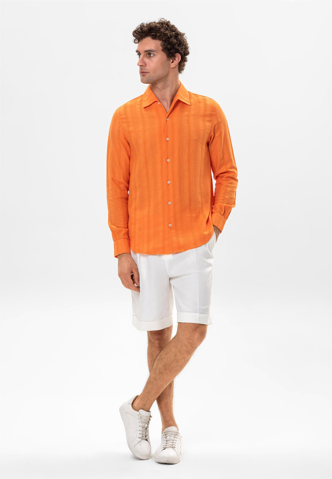 Men's Orange Knitted Patterned  Shirt - Wessi