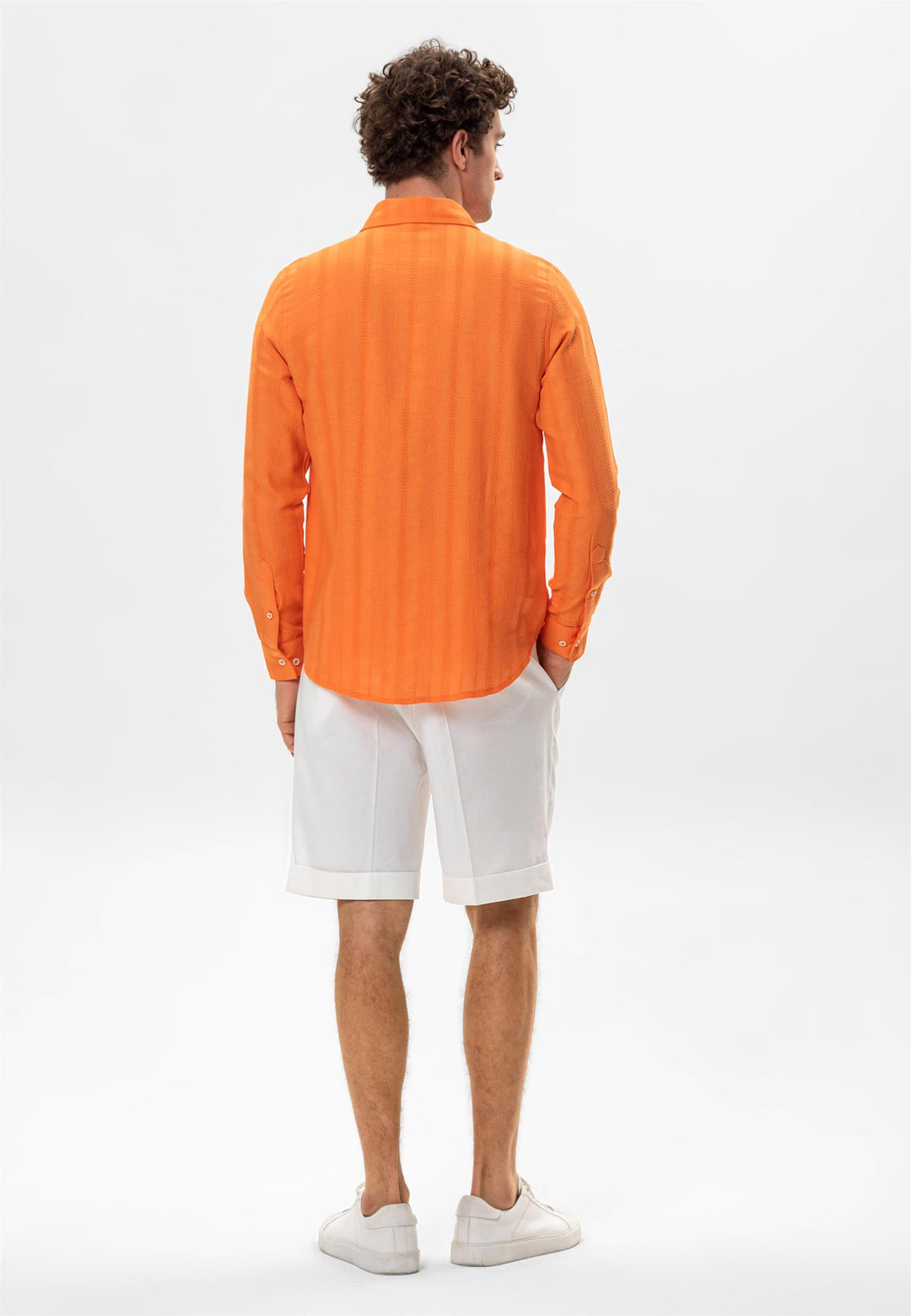 Men's Orange Knitted Patterned  Shirt - Wessi