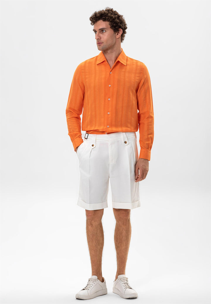 Men's Orange Knitted Patterned  Shirt - Wessi