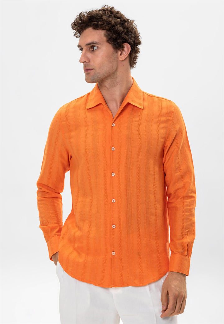 Men's Orange Knitted Patterned  Shirt - Wessi