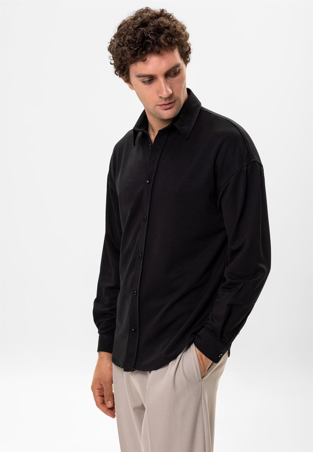 Men's Black Oversize Classic  Shirt - Wessi