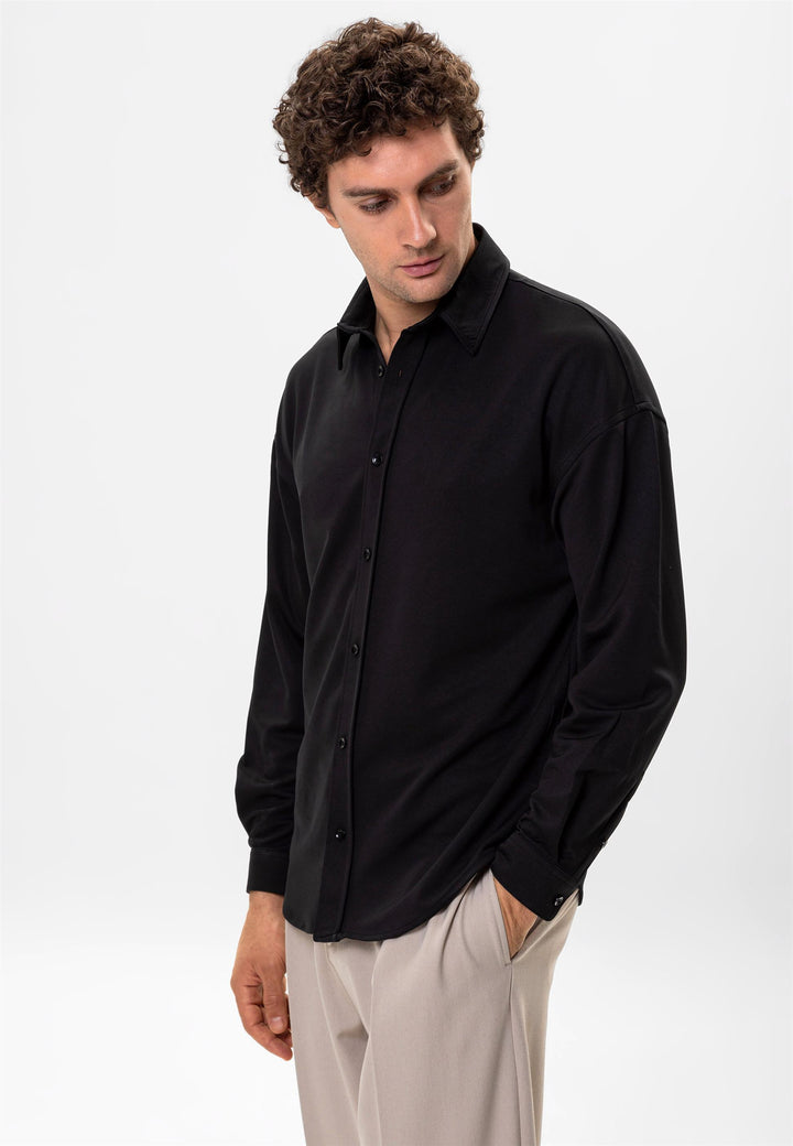 Camisa clásica oversize negra para hombre - Wessi