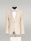 3-Piece Textured Satin Lapel Champagne Men's Tuxedo with Bow Tie