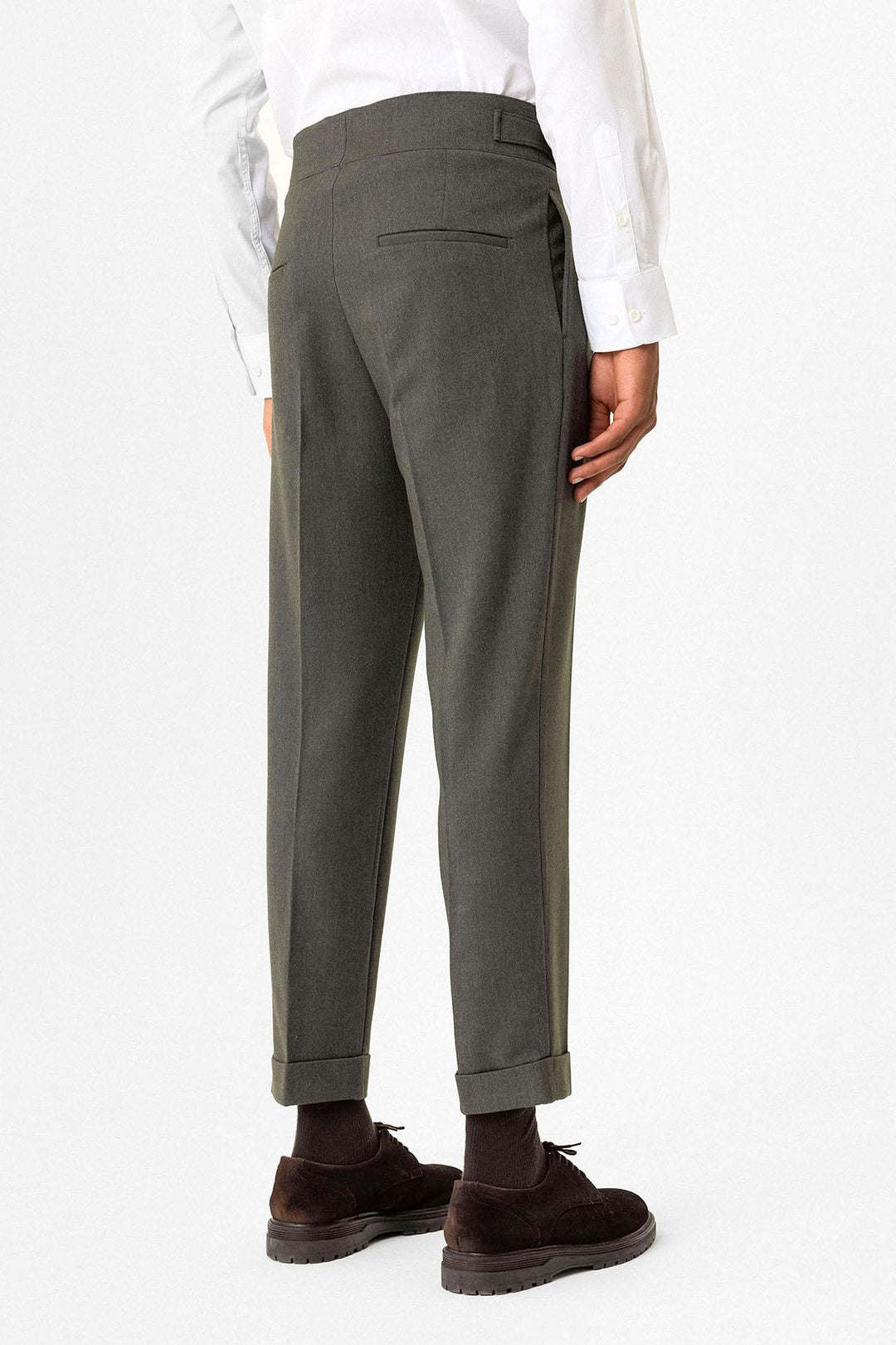 Khaki Pleated Men's Trousers with Buckle Detail - Wessi