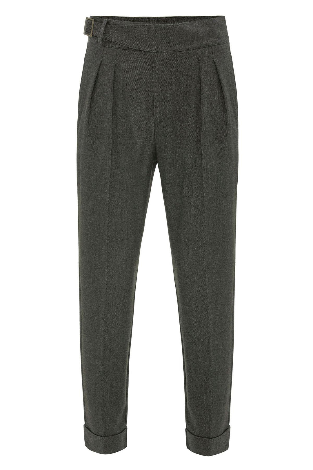 Khaki Pleated Men's Trousers with Buckle Detail - Wessi