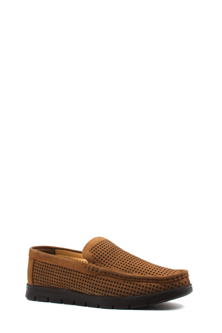 Tan Perforated Suede Loafers Wessi