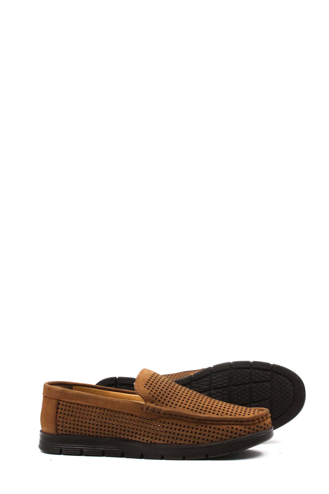 Tan Perforated Suede Loafers Wessi