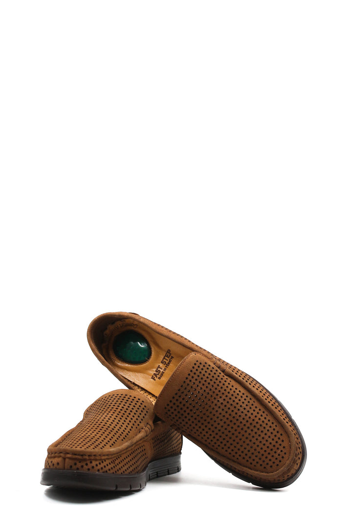 Tan Perforated Suede Loafers Wessi