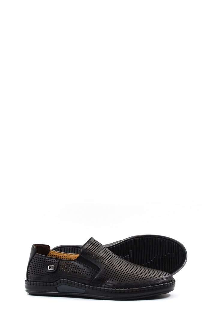 Black Perforated Slip-On Loafers-Wessi