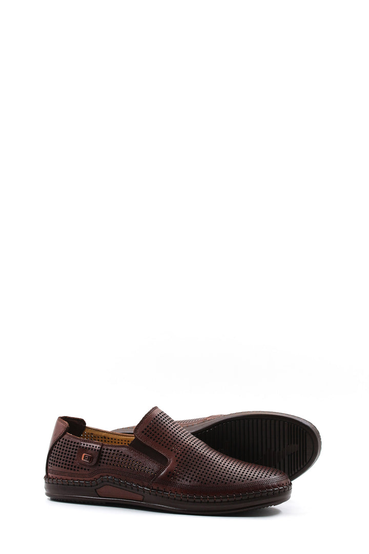 Brown Perforated Leather Loafers Wessi