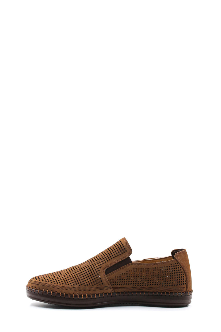 Brown Perforated Slip-On Loafers-Wessi