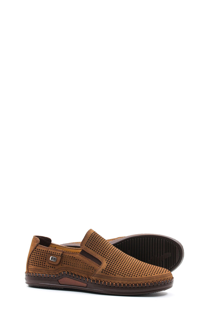 Brown Perforated Slip-On Loafers-Wessi