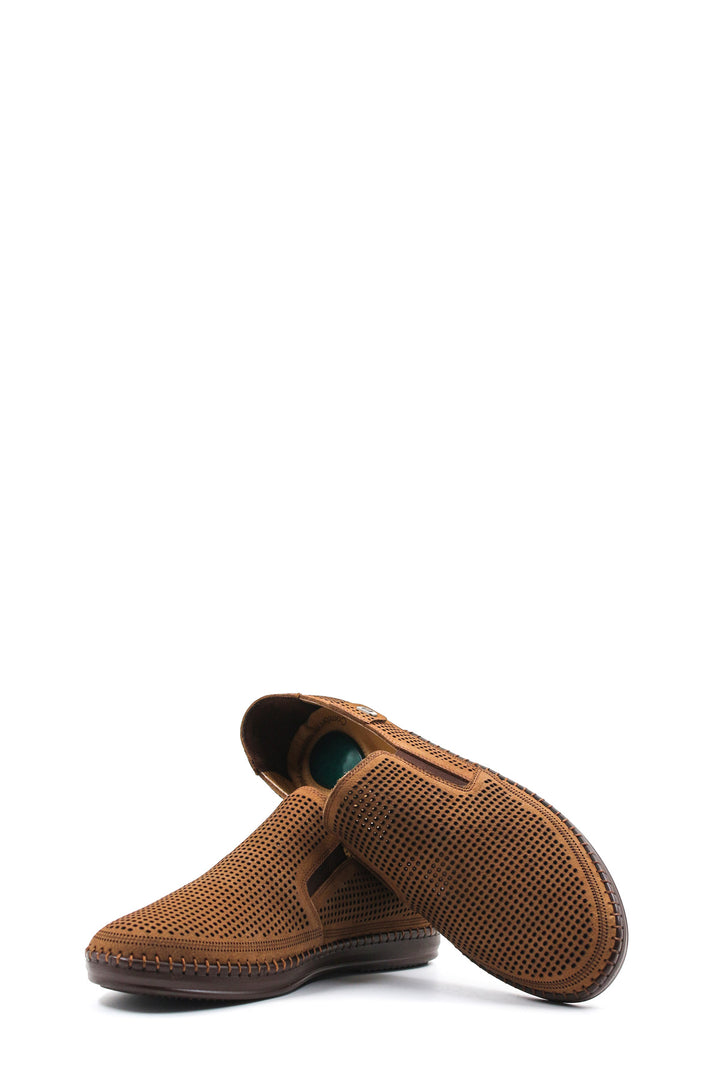 Brown Perforated Slip-On Loafers-Wessi