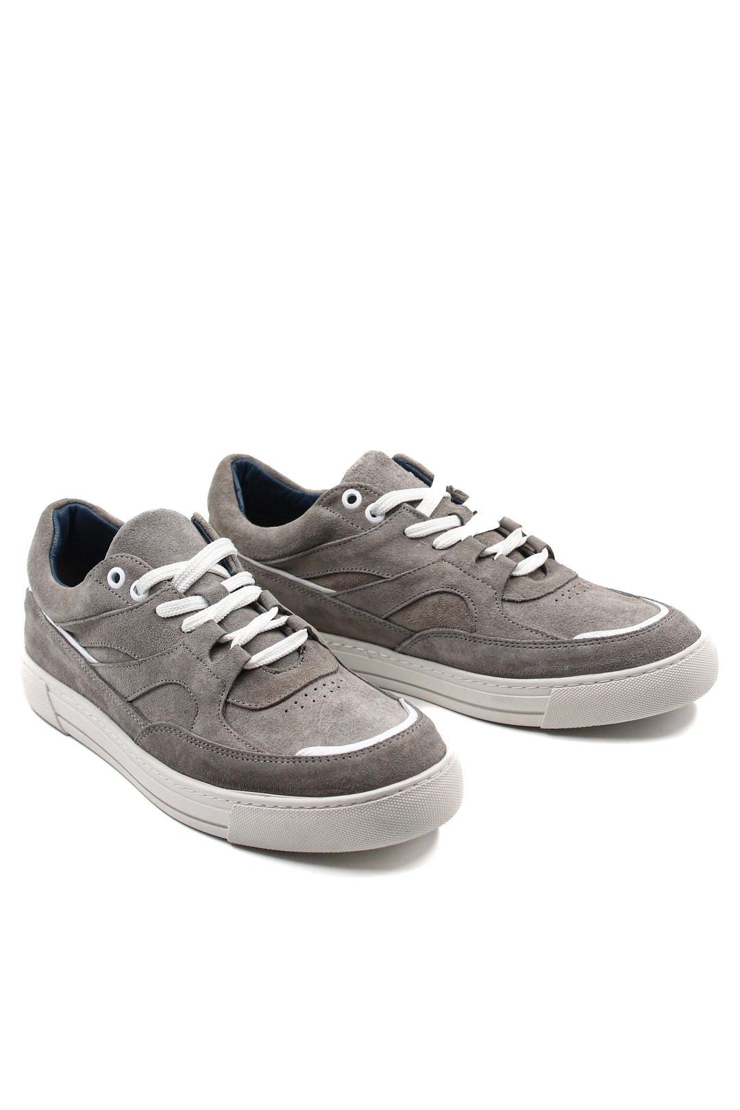 Zapatillas Casual Hombre Ante Gris Cordones Blancos - Wessi