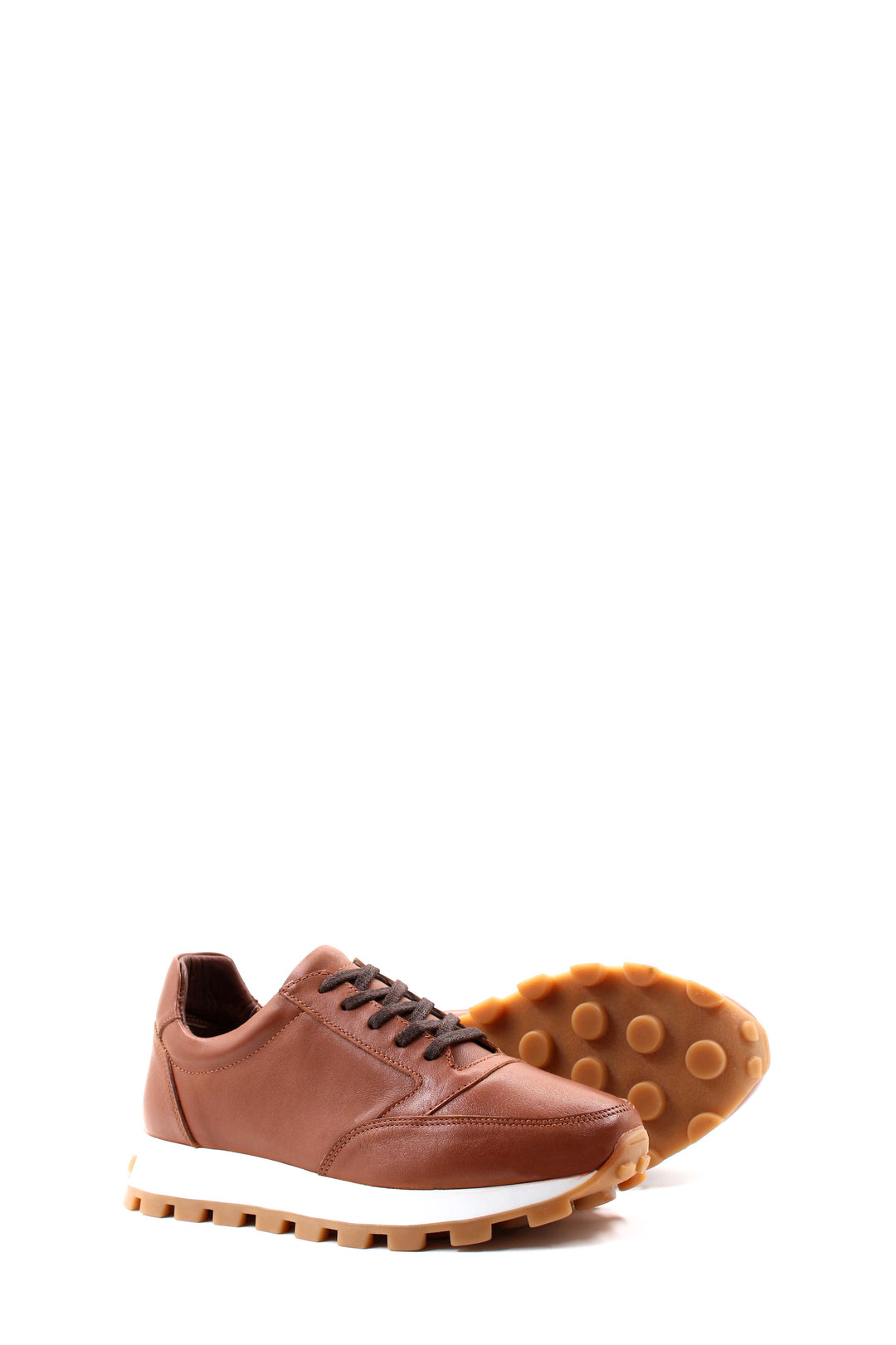 Tan Leather Chunky Sneakers-Wessi