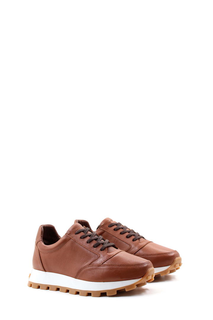 Tan Leather Chunky Sneakers-Wessi