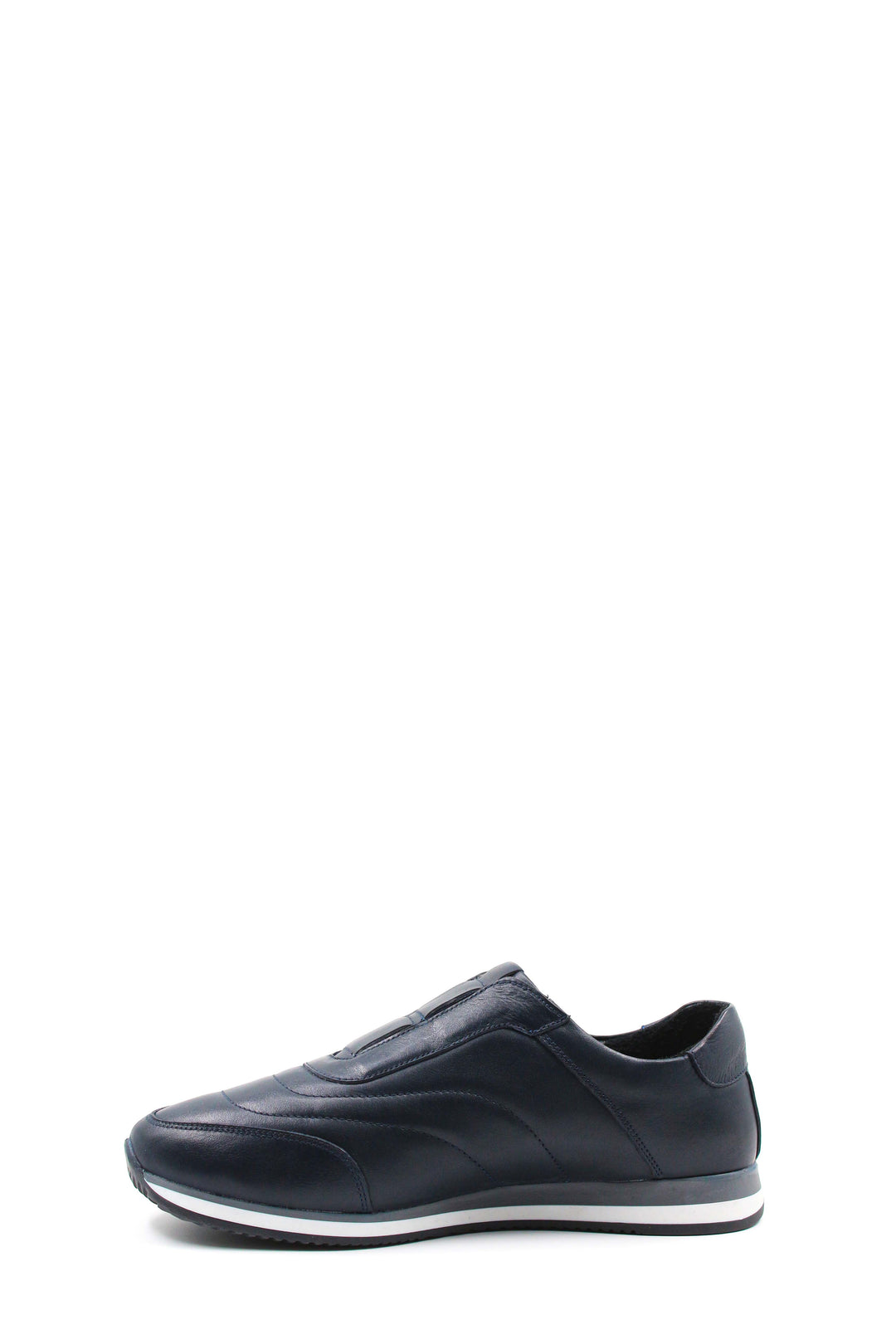 Men's Navy Blue Slip-On Leather Sneakers with Cushioned Insole - Wessi