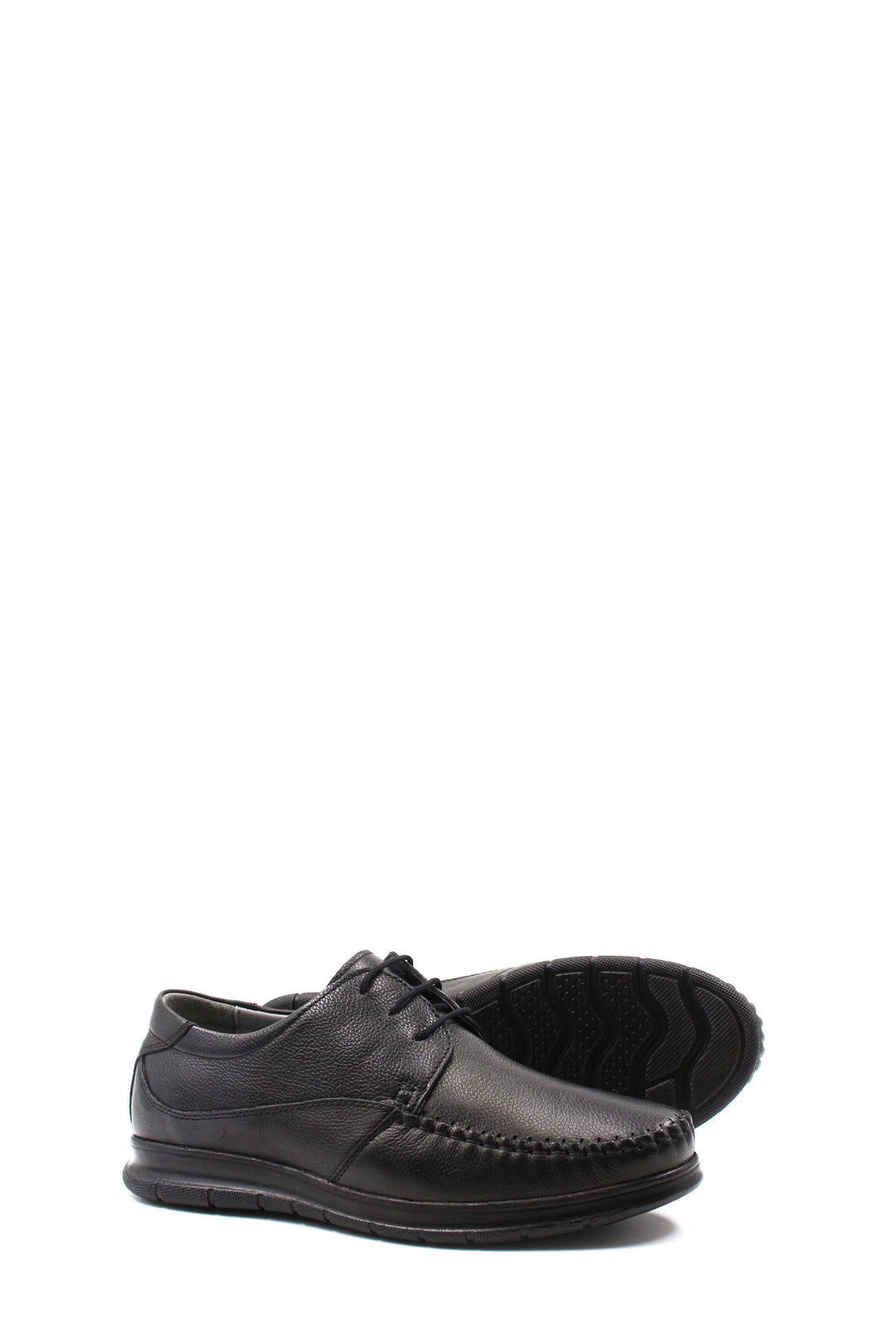 Black Leather Lace-Up Moccasins-Wessi