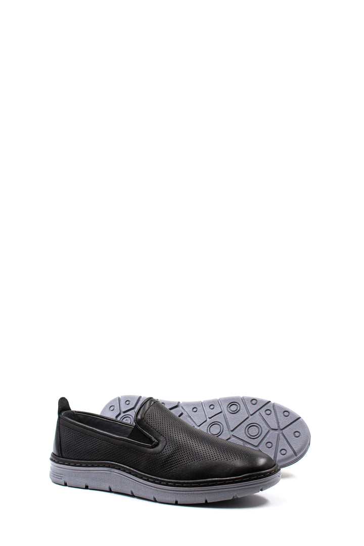 Black Textured Slip-On Sneakers-Wessi