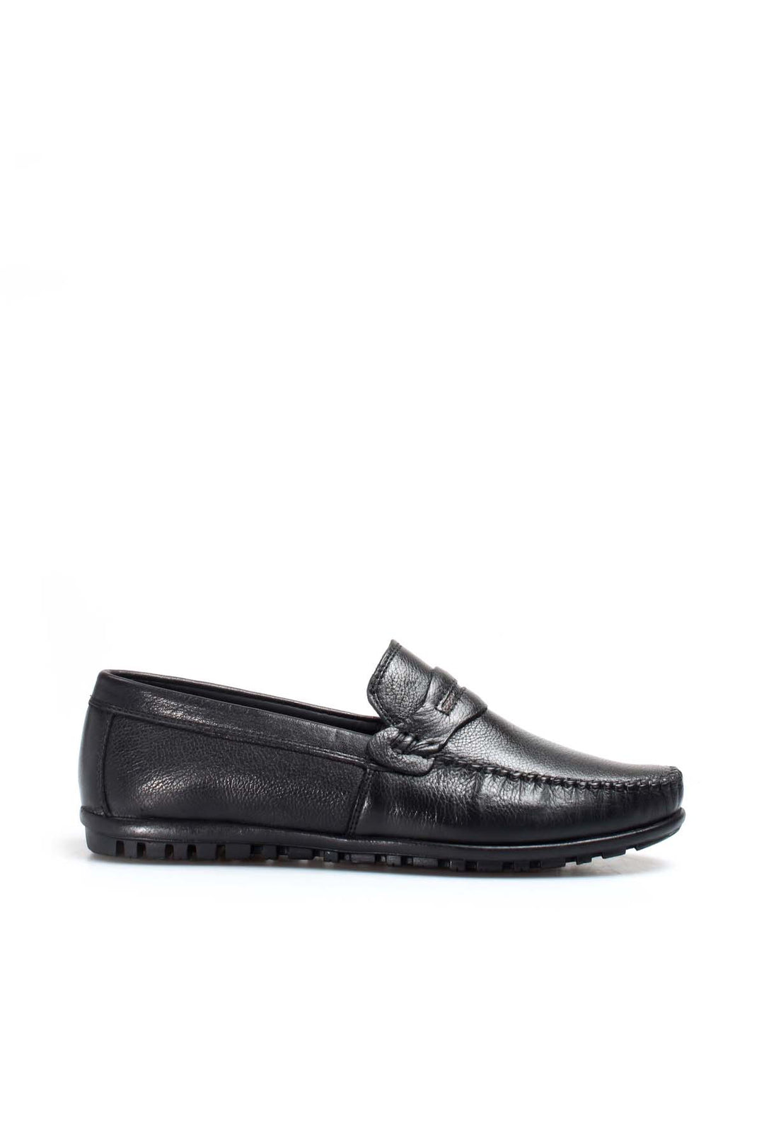 Men's Black Leather Loafers with Textured Sole