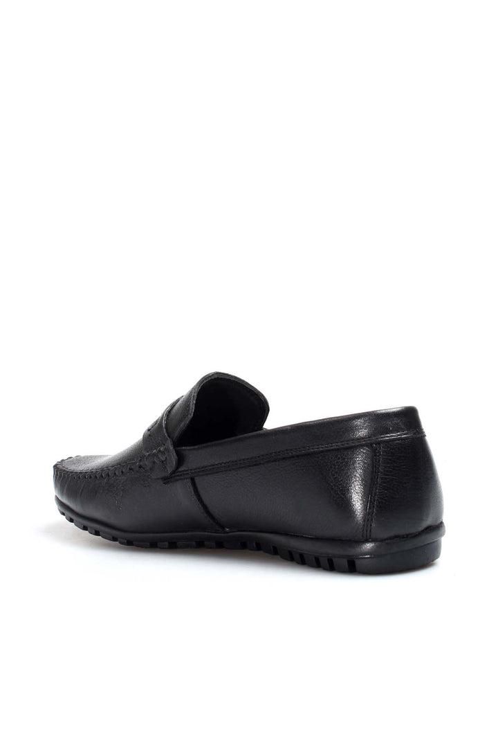 Men's Black Leather Loafers with Textured Sole