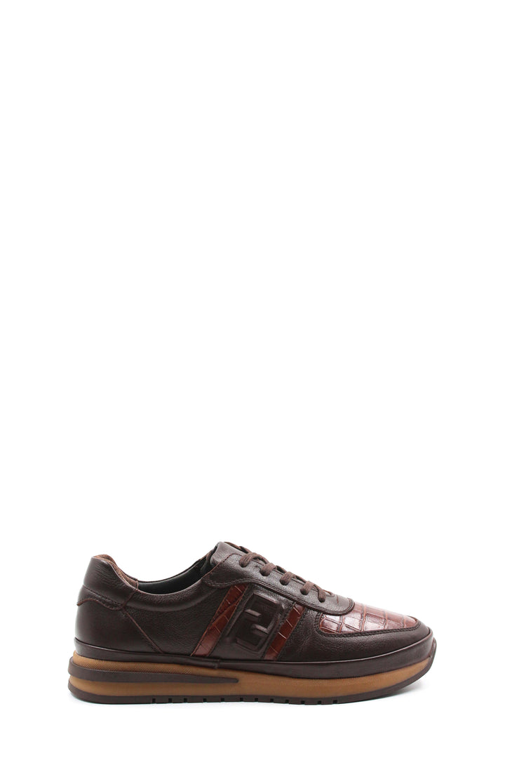 Brown Croc-Embossed Leather Sneakers Wessi