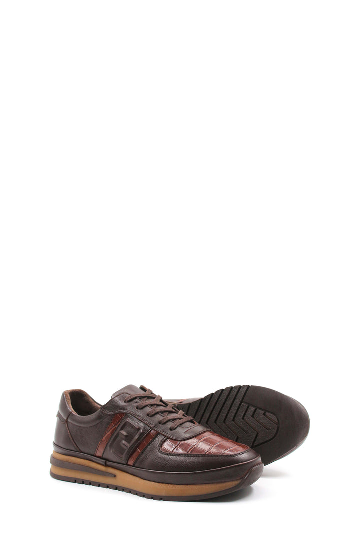 Brown Croc-Embossed Leather Sneakers Wessi