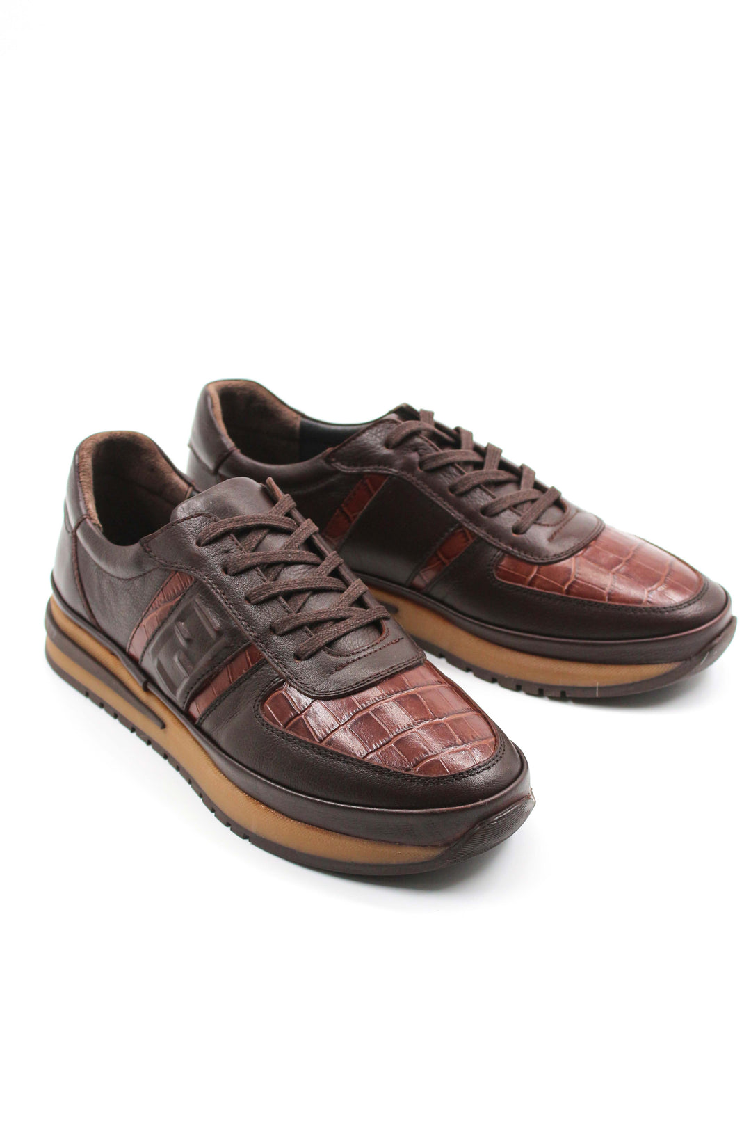 Brown Croc-Embossed Leather Sneakers Wessi