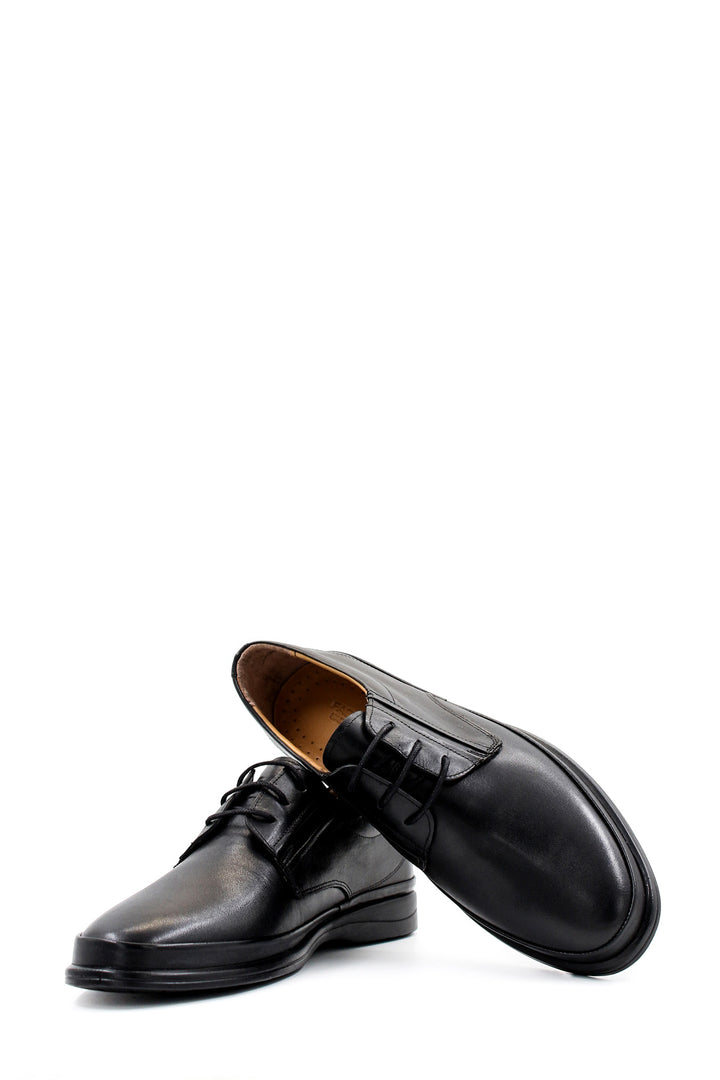 Men's Classic Black Leather Dress Shoes with Lace-Up Design and Cushioned Sole - Wessi