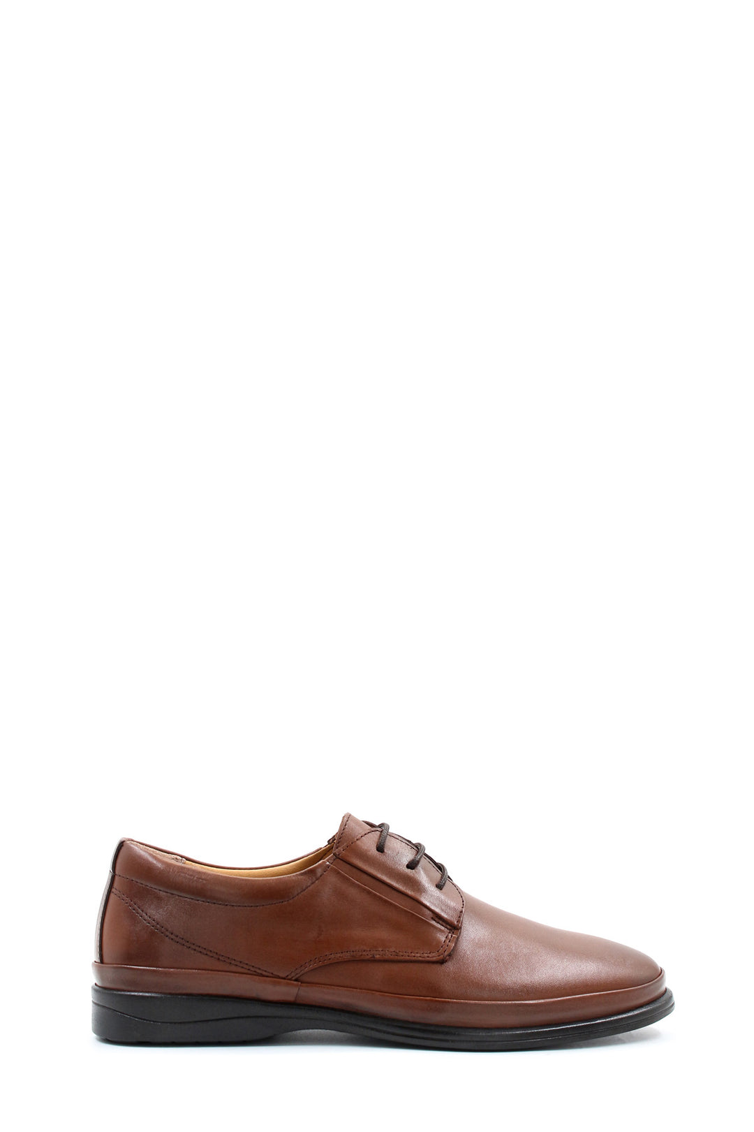 Men's Brown Leather Lace-Up Shoes with Cushioned Sole and Rounded Toe - Wessi