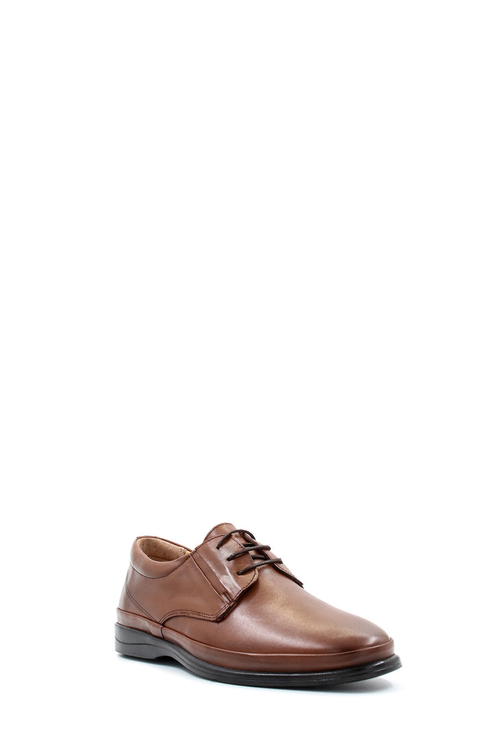 Men's Brown Leather Lace-Up Shoes with Cushioned Sole and Rounded Toe - Wessi