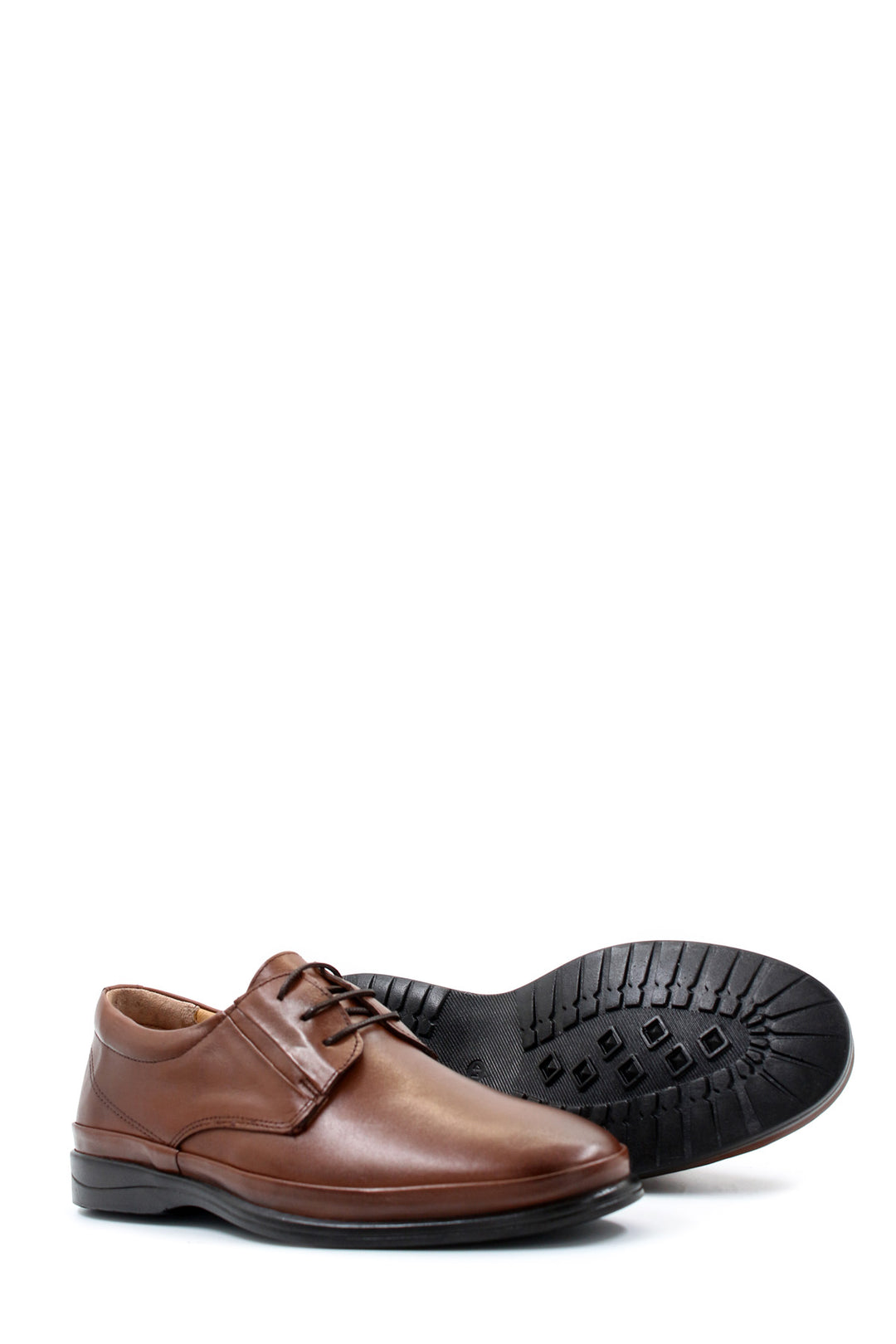 Men's Brown Leather Lace-Up Shoes with Cushioned Sole and Rounded Toe - Wessi