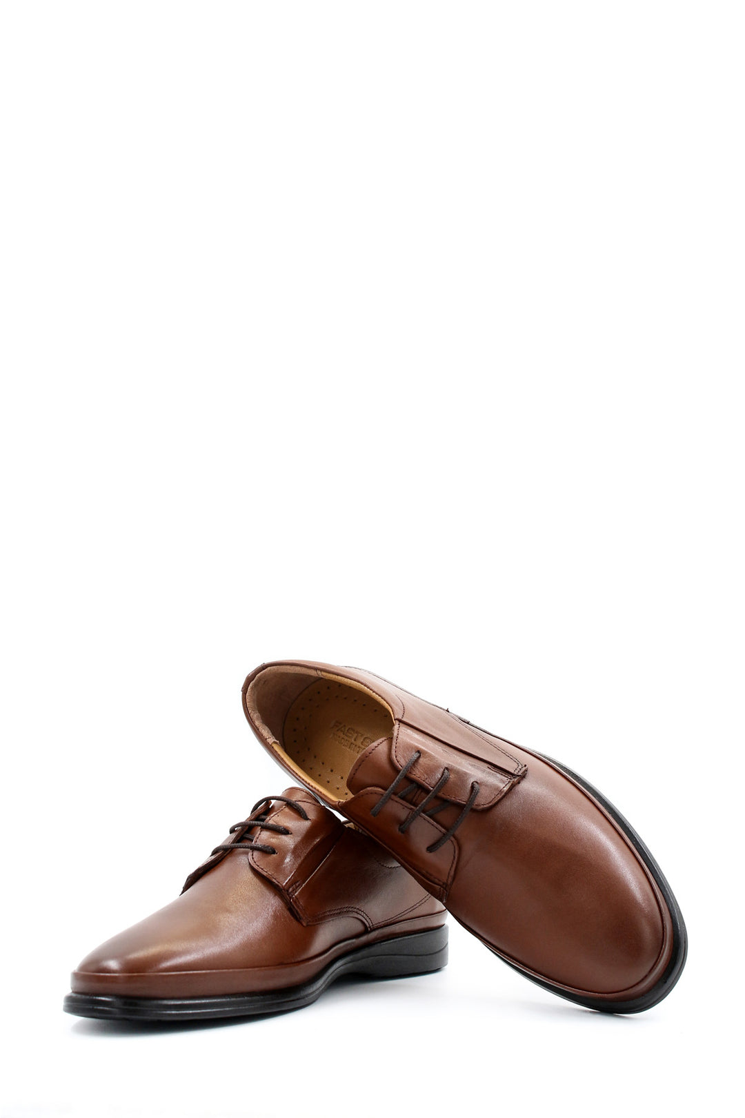 Men's Brown Leather Lace-Up Shoes with Cushioned Sole and Rounded Toe - Wessi