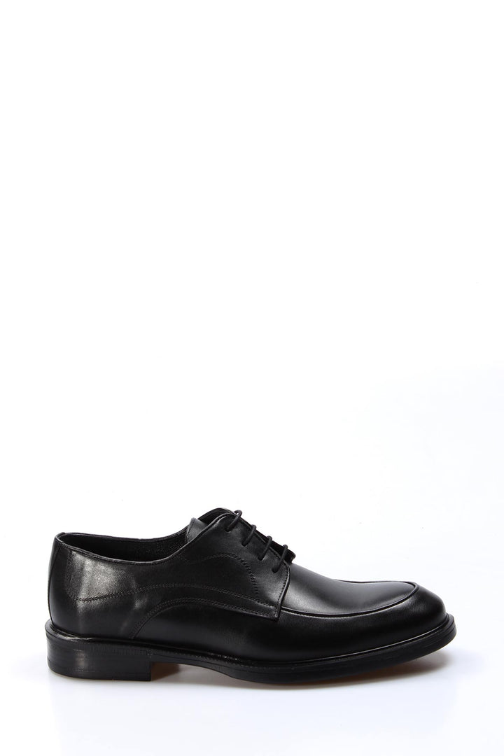 Men's Black Leather Derby Shoes with Subtle Stitch Detailing - Wessi