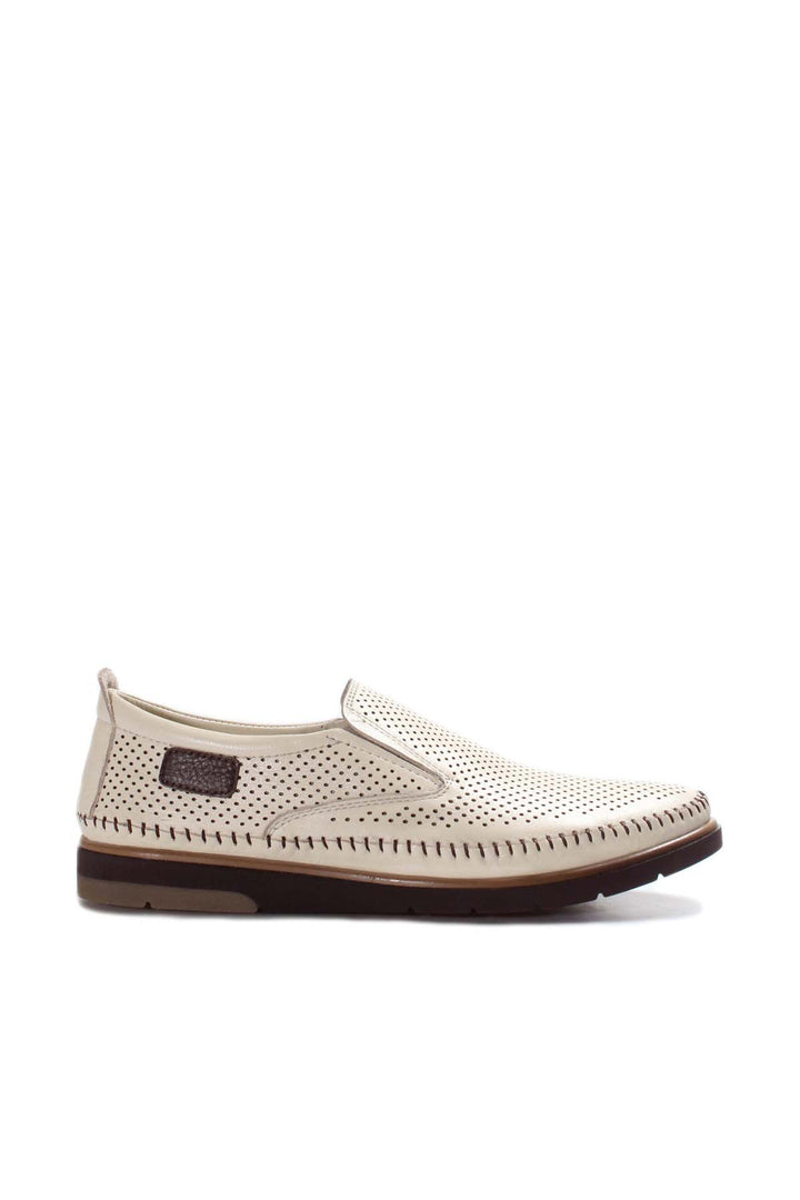 Beige Perforated Casual Loafers-Wessi