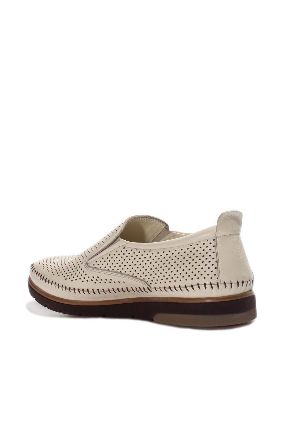 Beige Perforated Casual Loafers-Wessi