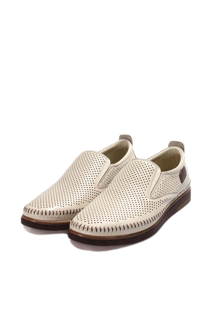 Beige Perforated Casual Loafers-Wessi