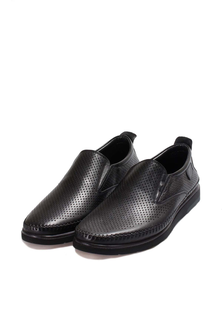 Black Perforated Leather Loafers Wessi